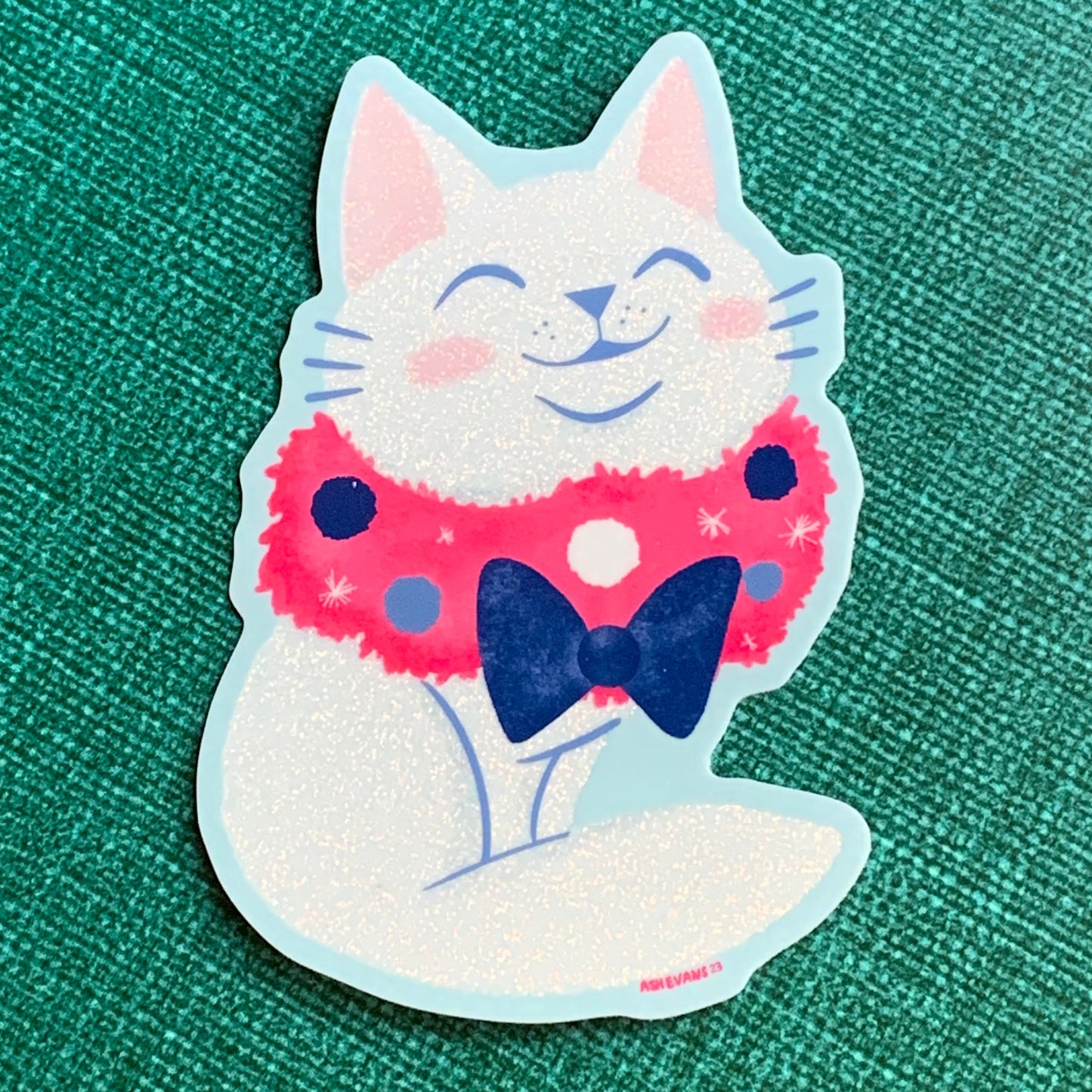 Pink Kitty Wreath Holiday Sticker Sticker Ash Evans