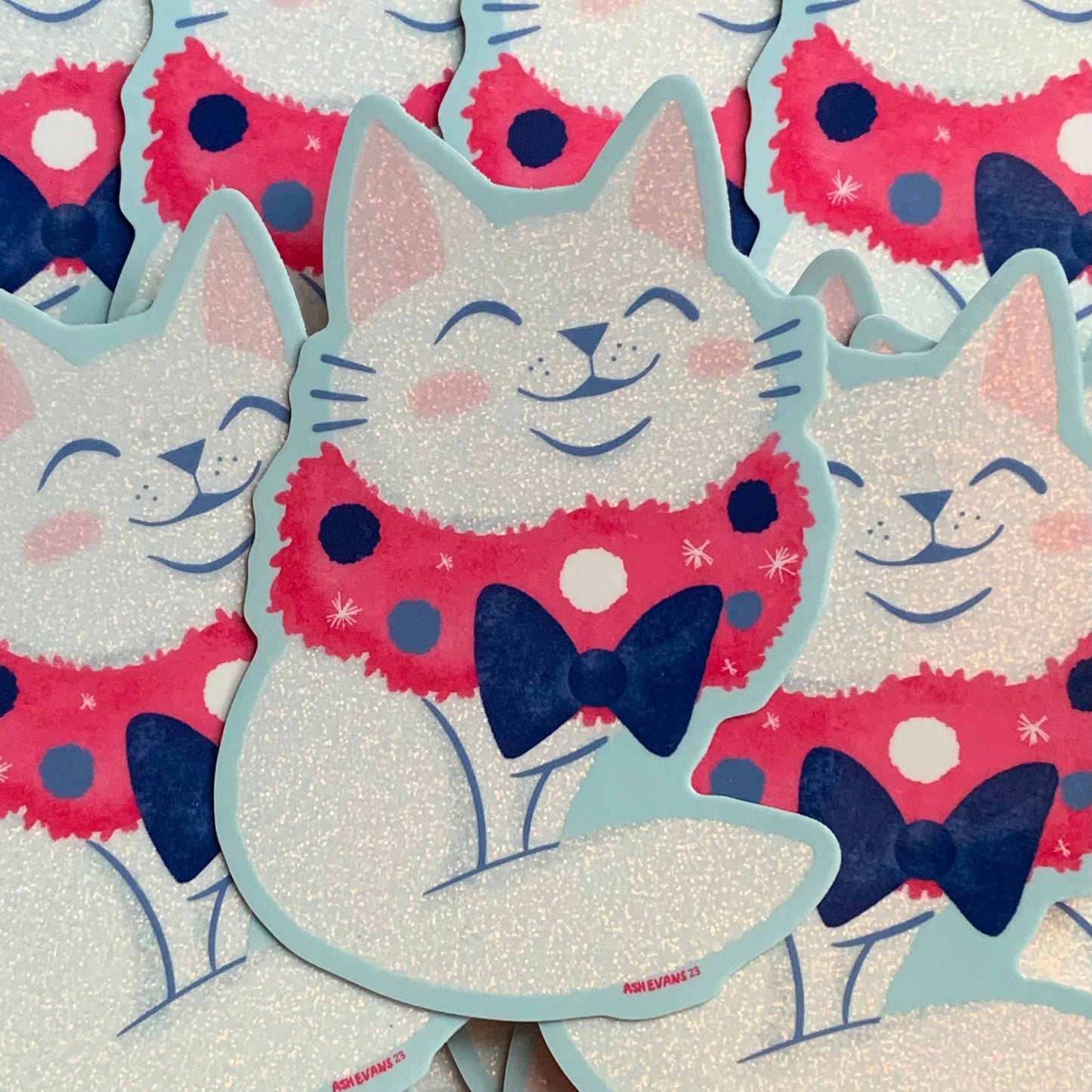 Pink Kitty Wreath Holiday Sticker Sticker Ash Evans