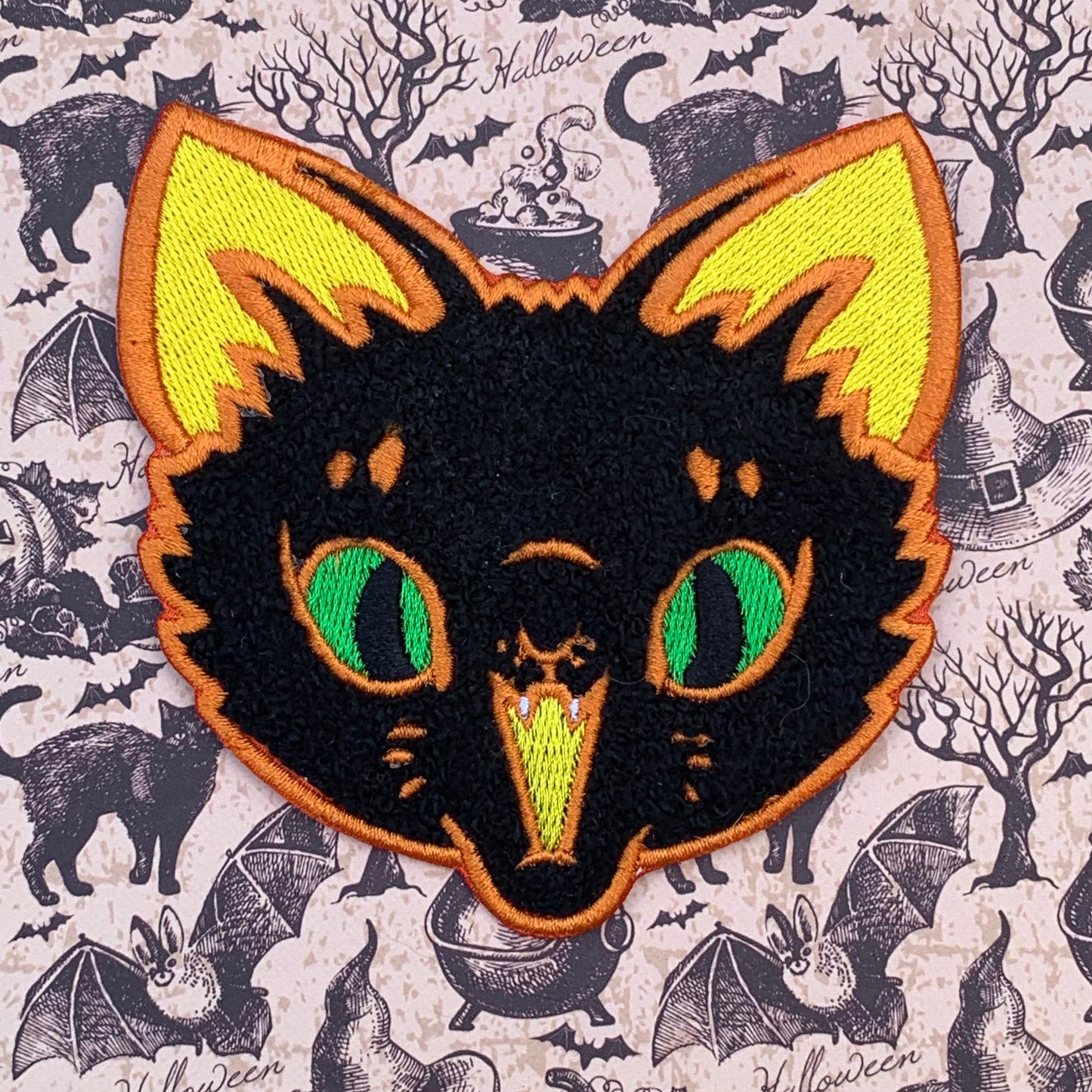 Black cat Chenille Iron on patch Ash Evans