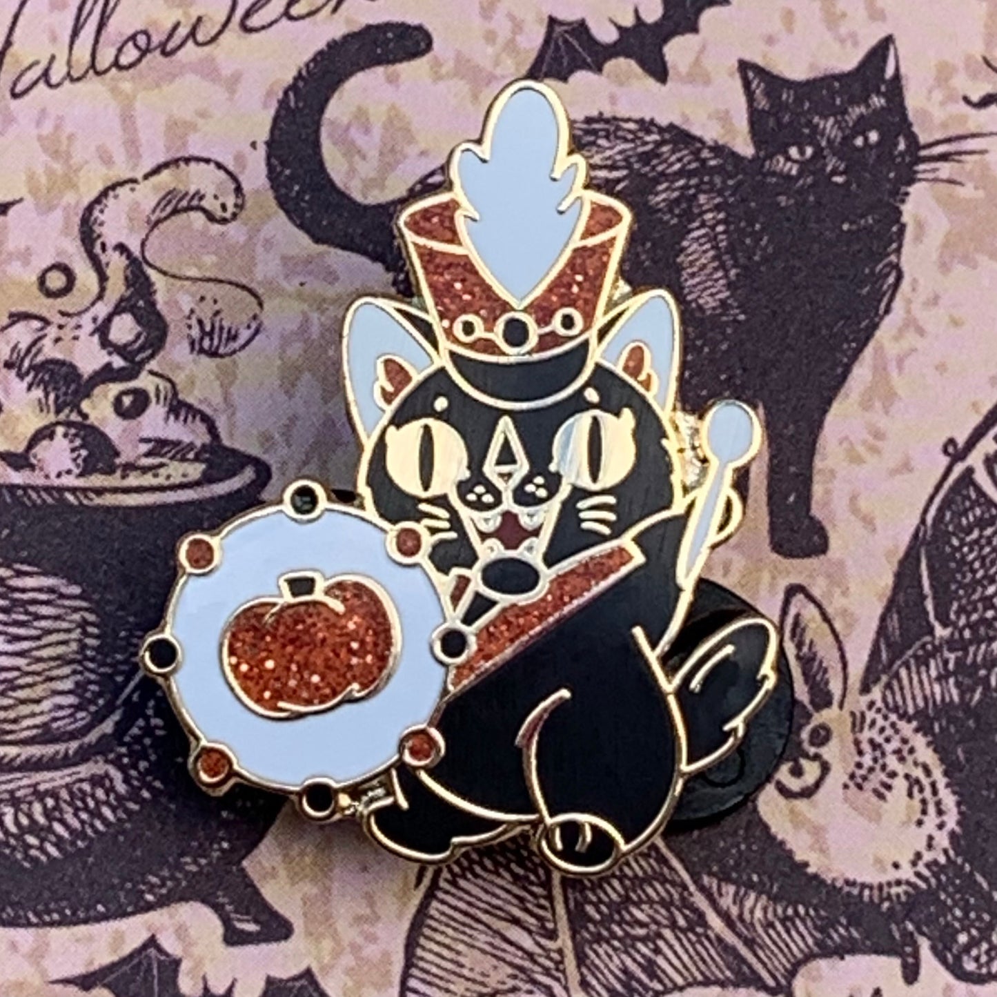 Drummer Cat Halloween glitter enamel pin Pin Ash Evans
