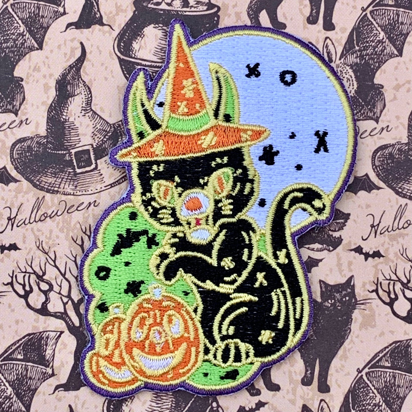 Hallow witch cat Iron on patch Ash Evans