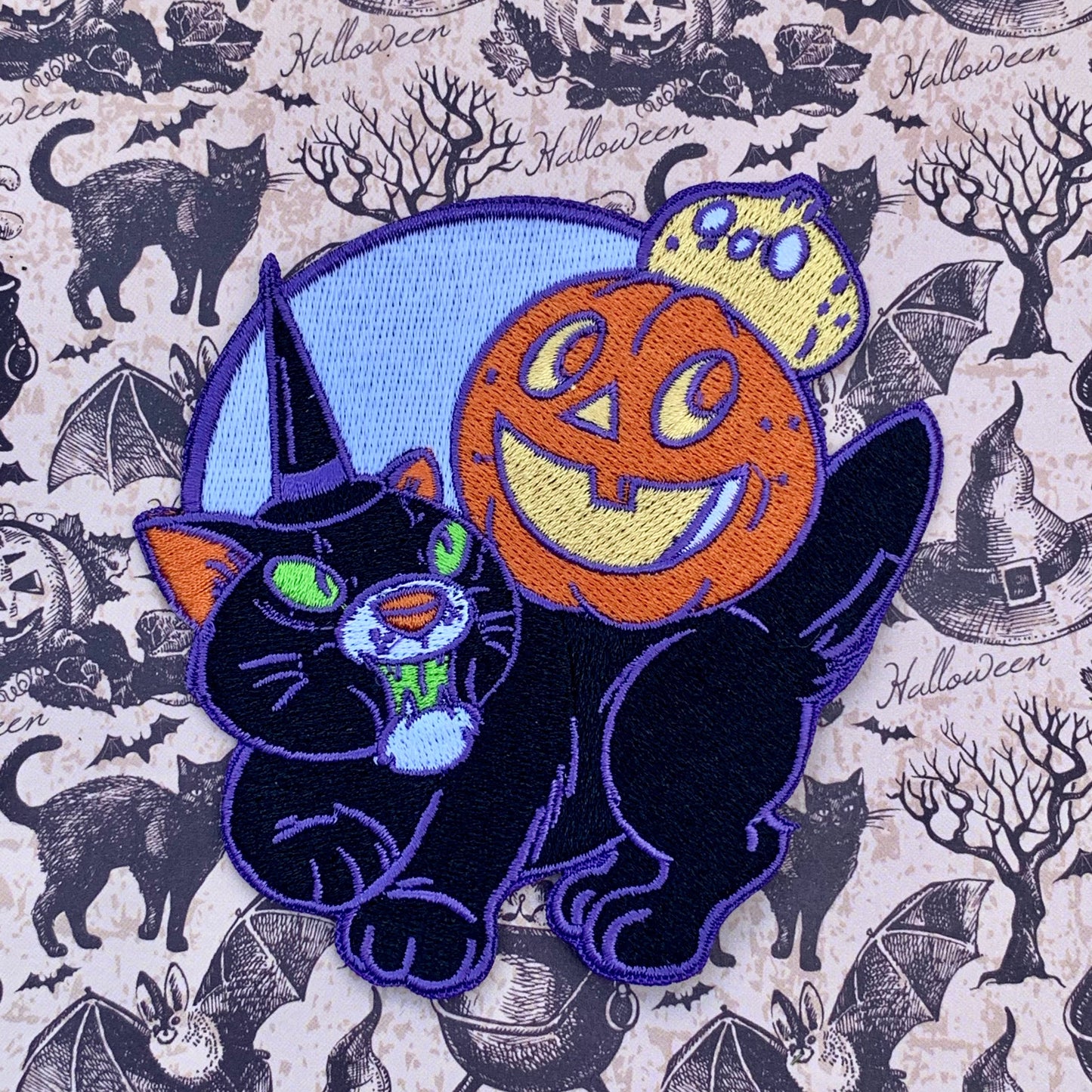 Pumpkin Cat glow Iron on patch Ash Evans