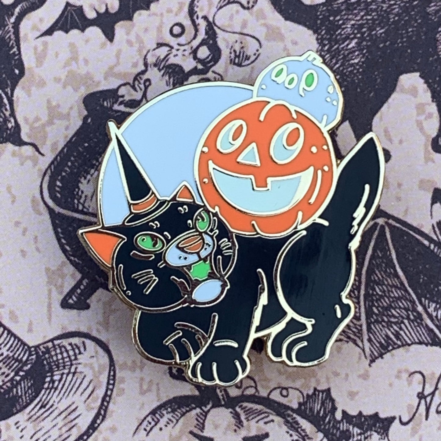 Pumpkin Witch Cat Pin Pin Ash Evans