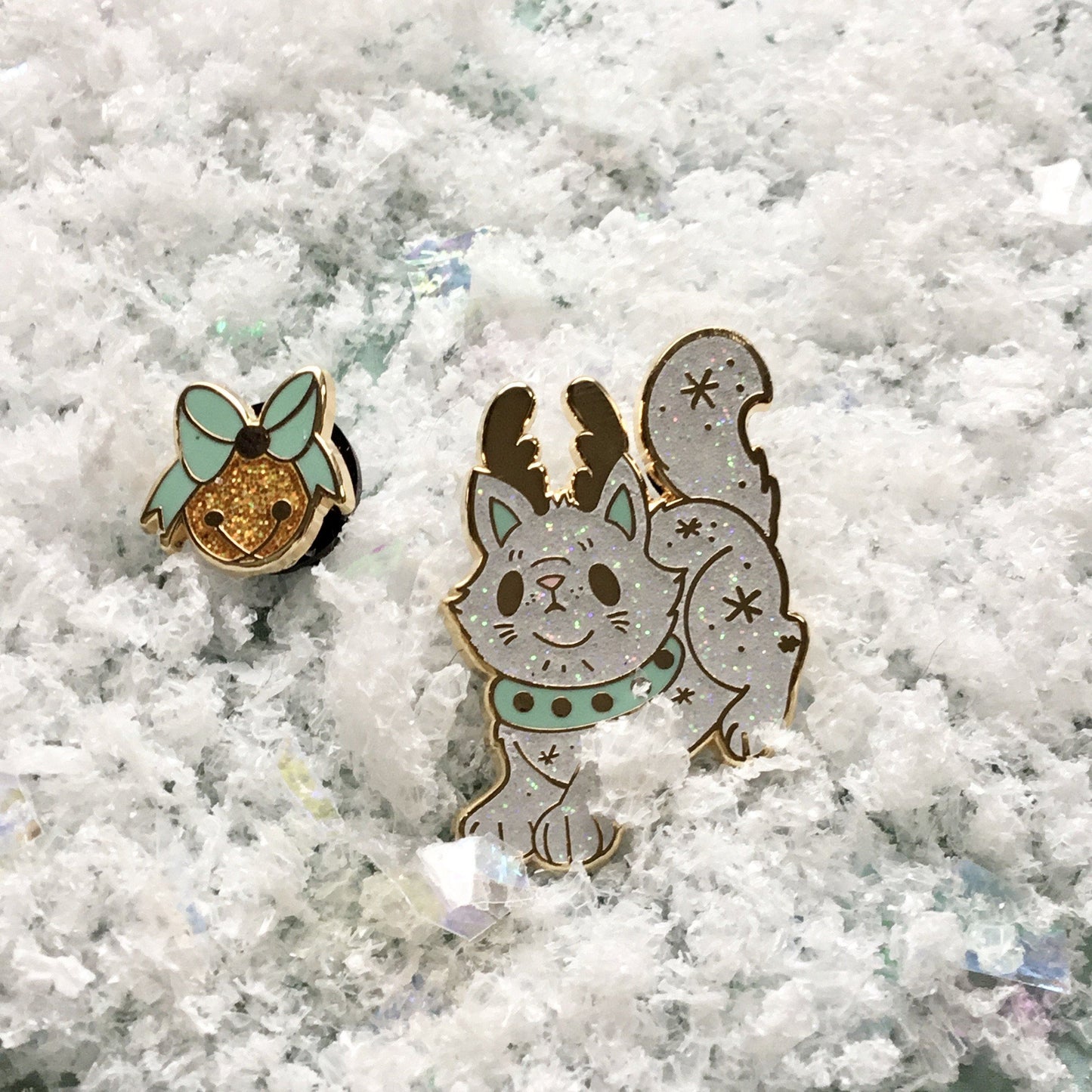 Snowball the reindeer cat pin set Ash Evans