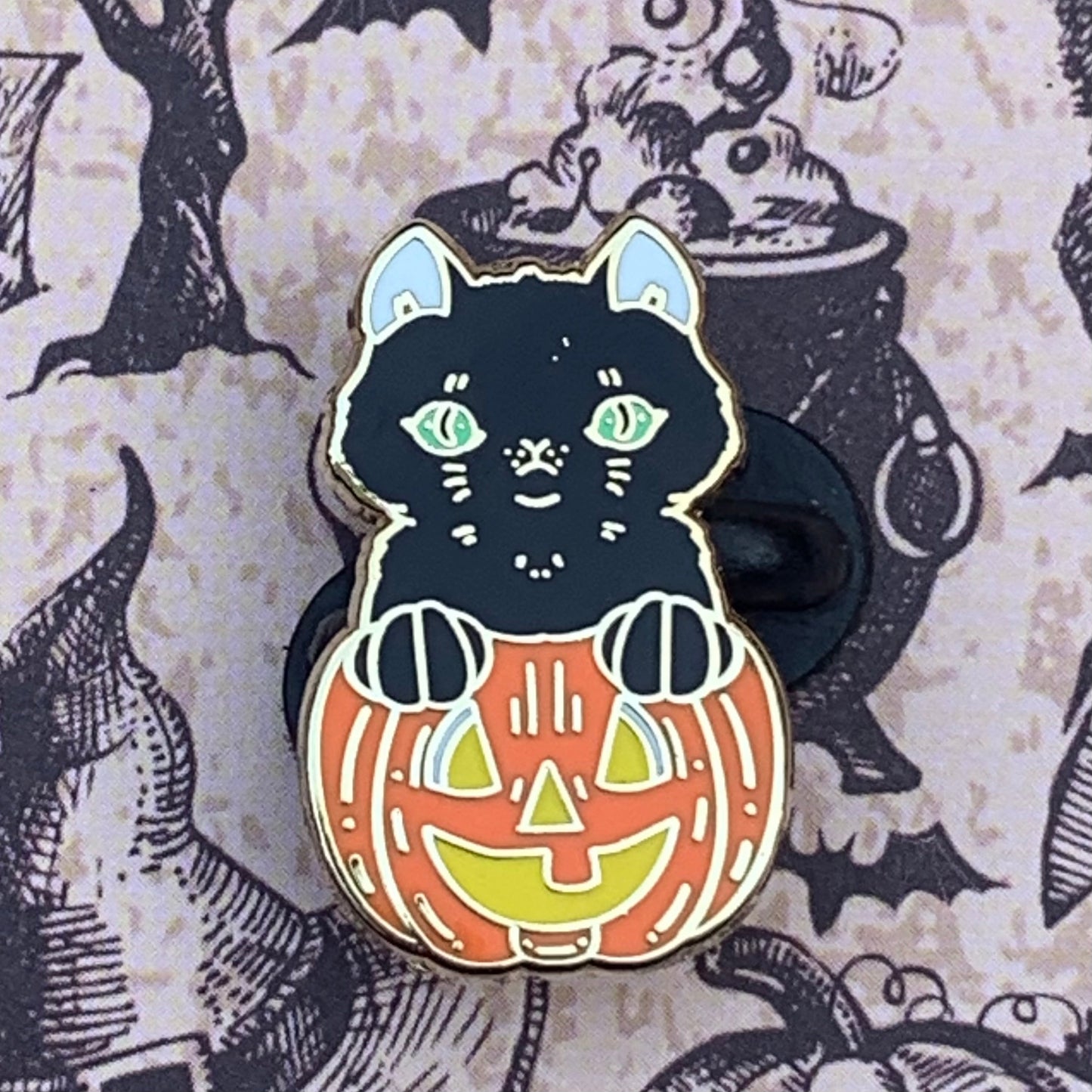 Spooky black cat glow enamel pin Pin Ash Evans