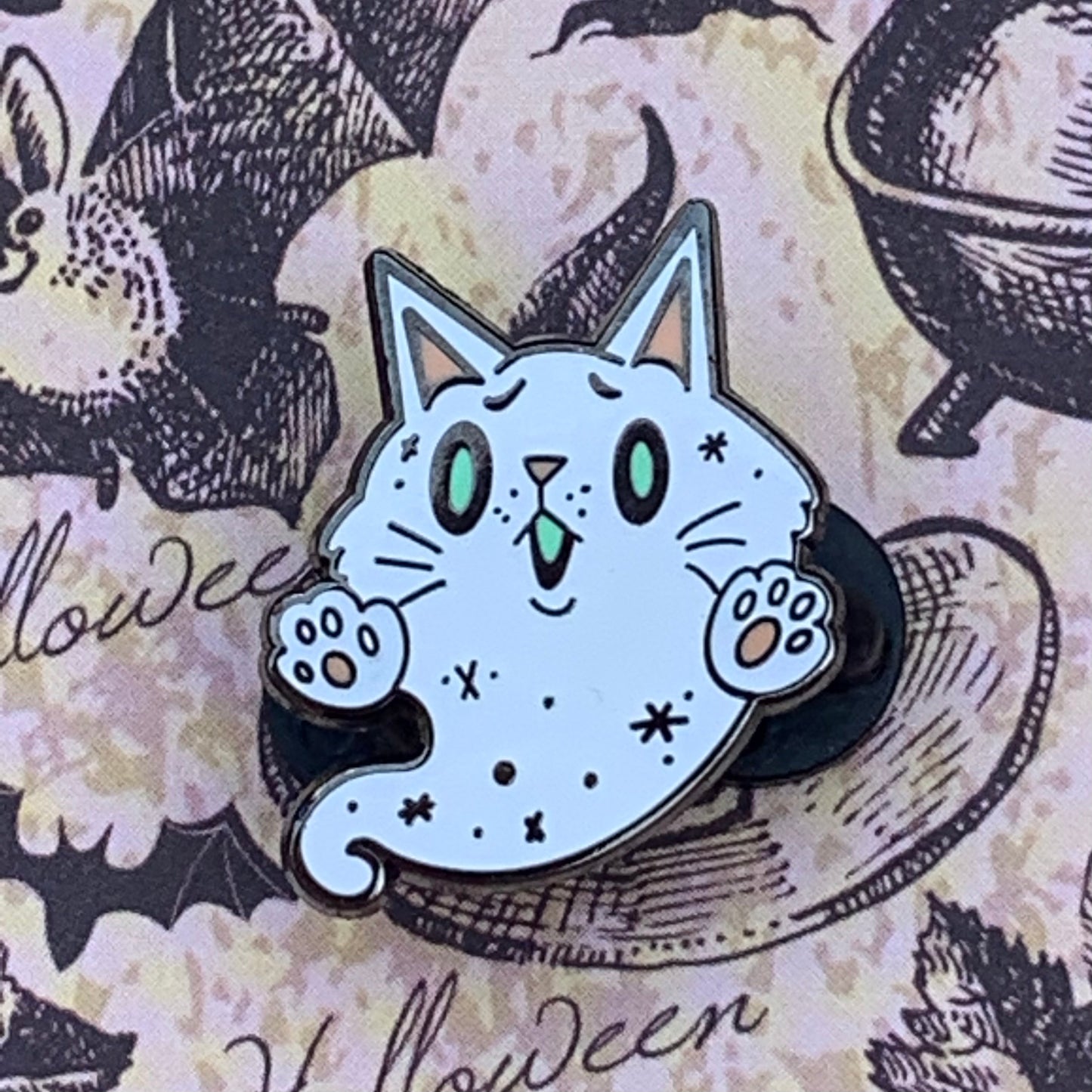 Whisper ghost cat glow enamel pin Pin Ash Evans