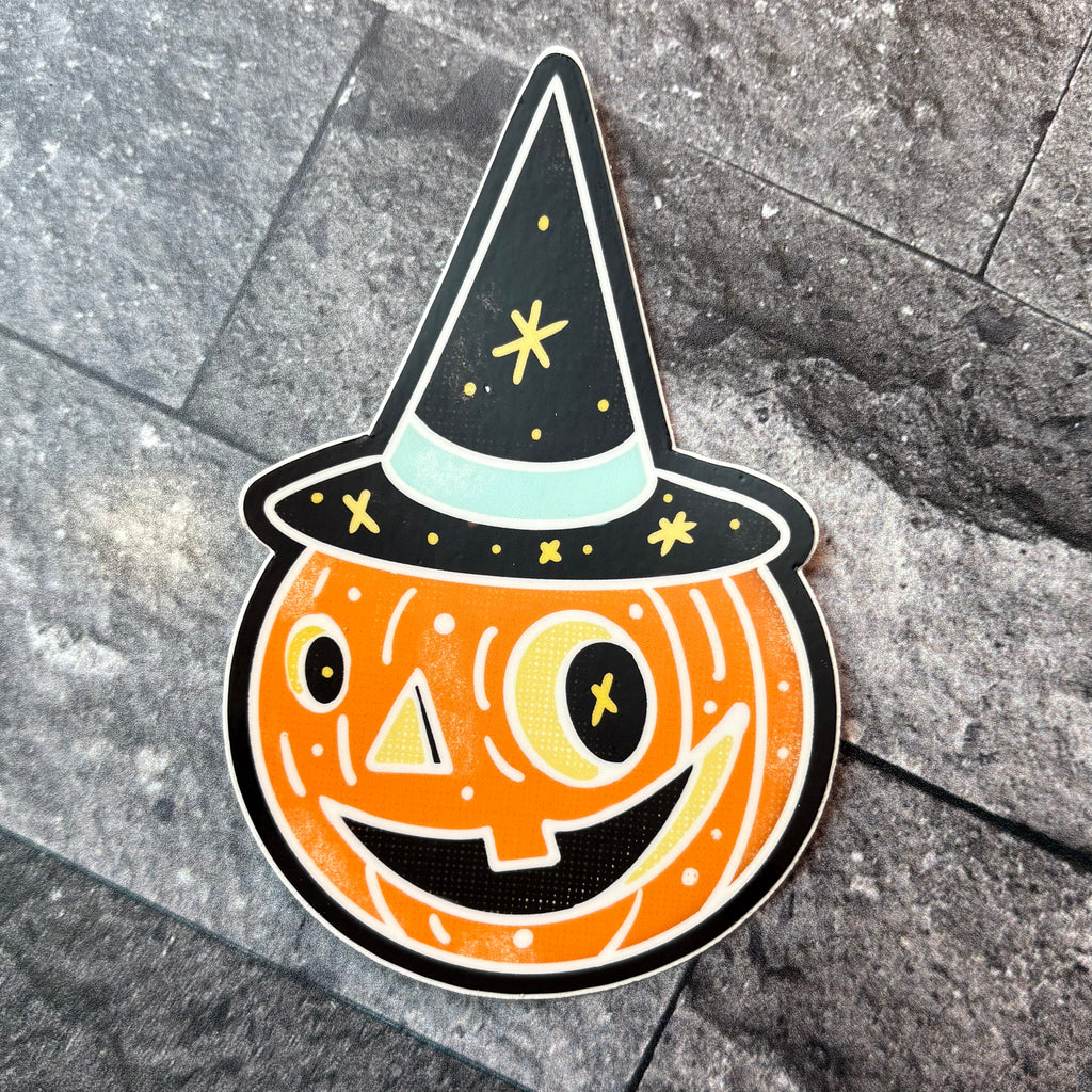 Retro Pumpkin witch sticker 