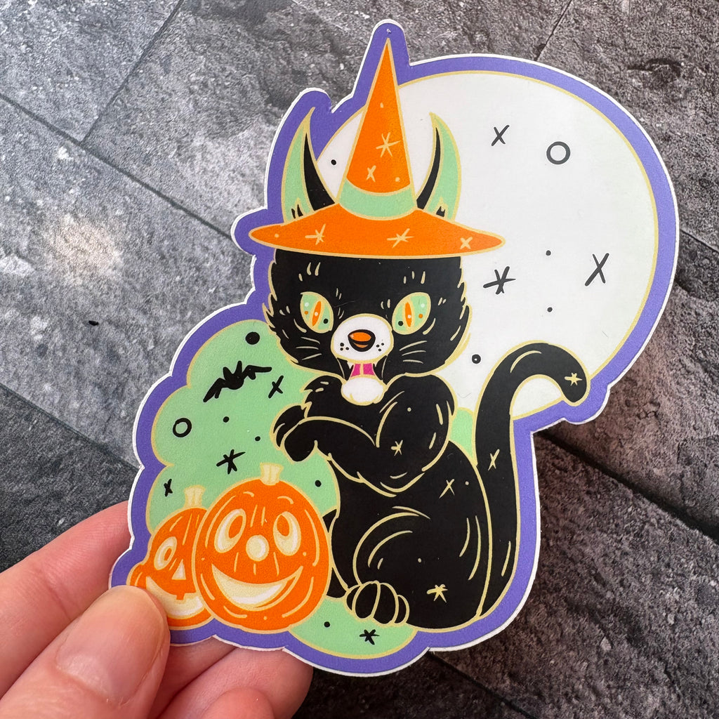 Hallow Black Cat Halloween Sticker - Ash Evans