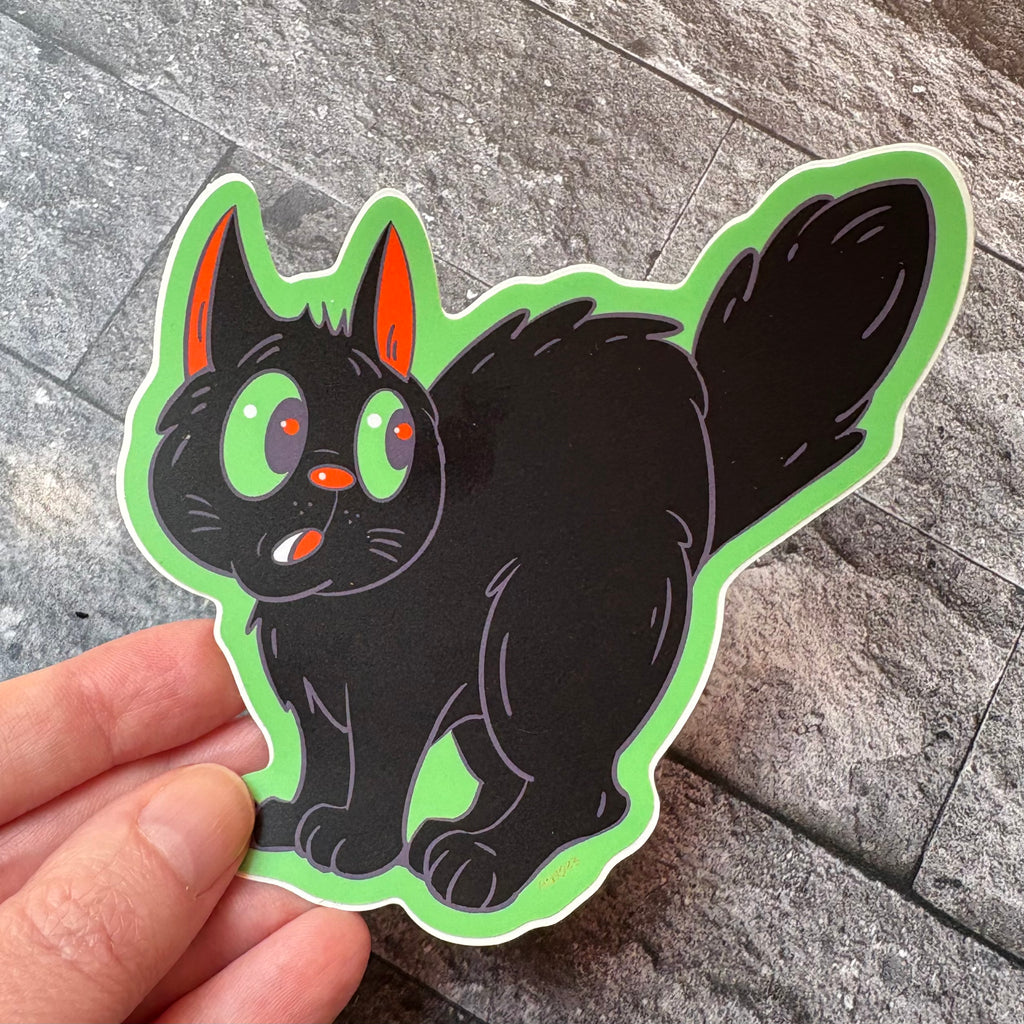Scaredy Cat Halloween Black Cat Sticker - Ash Evans
