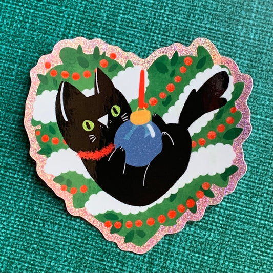Kitty Holiday Bauble Glitter Sticker Sticker Ash Evans 