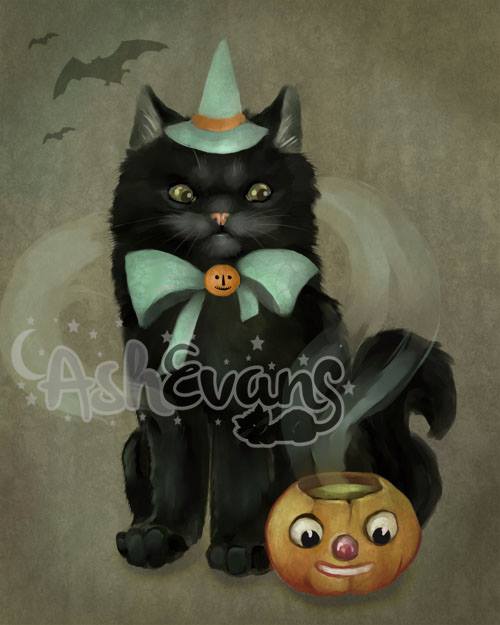 Bewitching Brew vintage halloween art Print Print Ash Evans 
