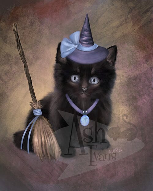 Bewitching Broomstick METALLIC vintage halloween art Print Print Ash Evans 