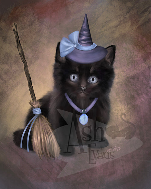 Bewitching Broomstick vintage halloween art Print Print Ash Evans 