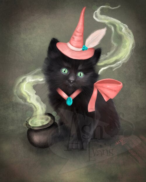 Familiar Spell METALLIC vintage halloween art Print Print Ash Evans 