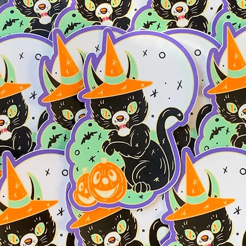 Hallow Black Cat Halloween Sticker Sticker Ash Evans 