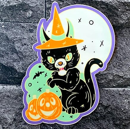 Hallow Black Cat Halloween Sticker Sticker Ash Evans 
