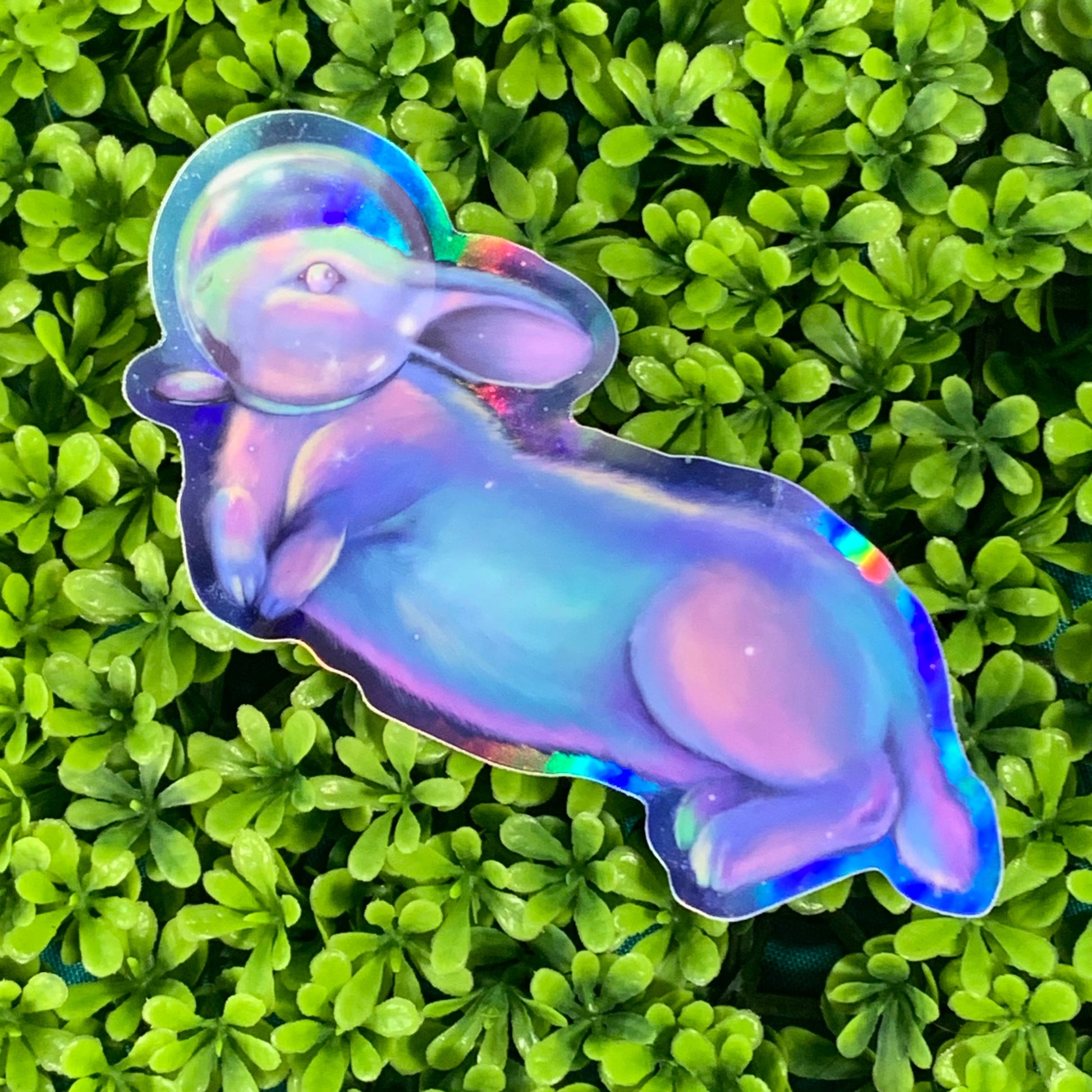 Holographic space bunny Sticker Sticker Ash Evans 