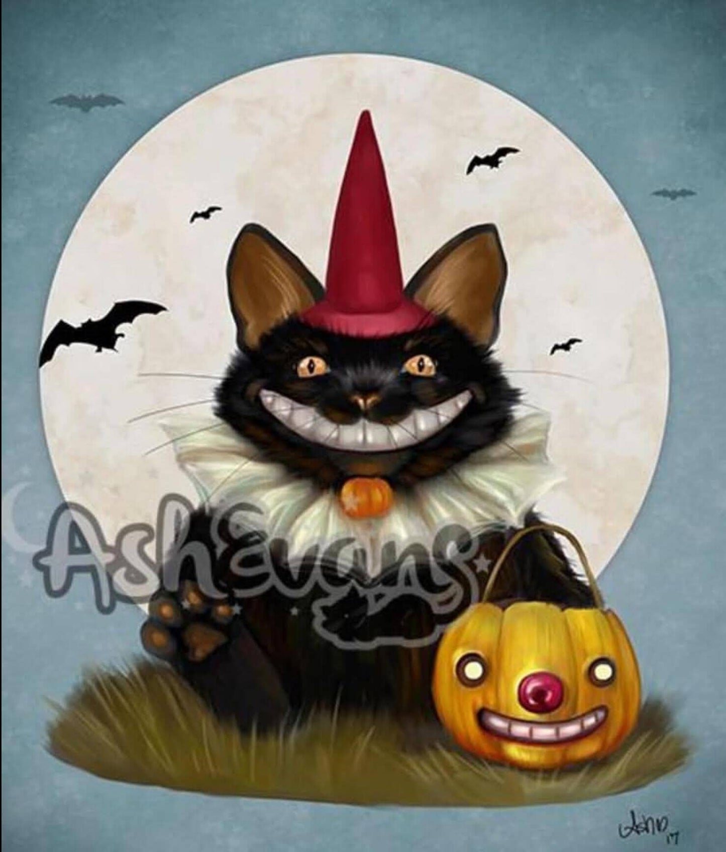 Party Cat METALLIC vintage halloween art Print Print Ash Evans 