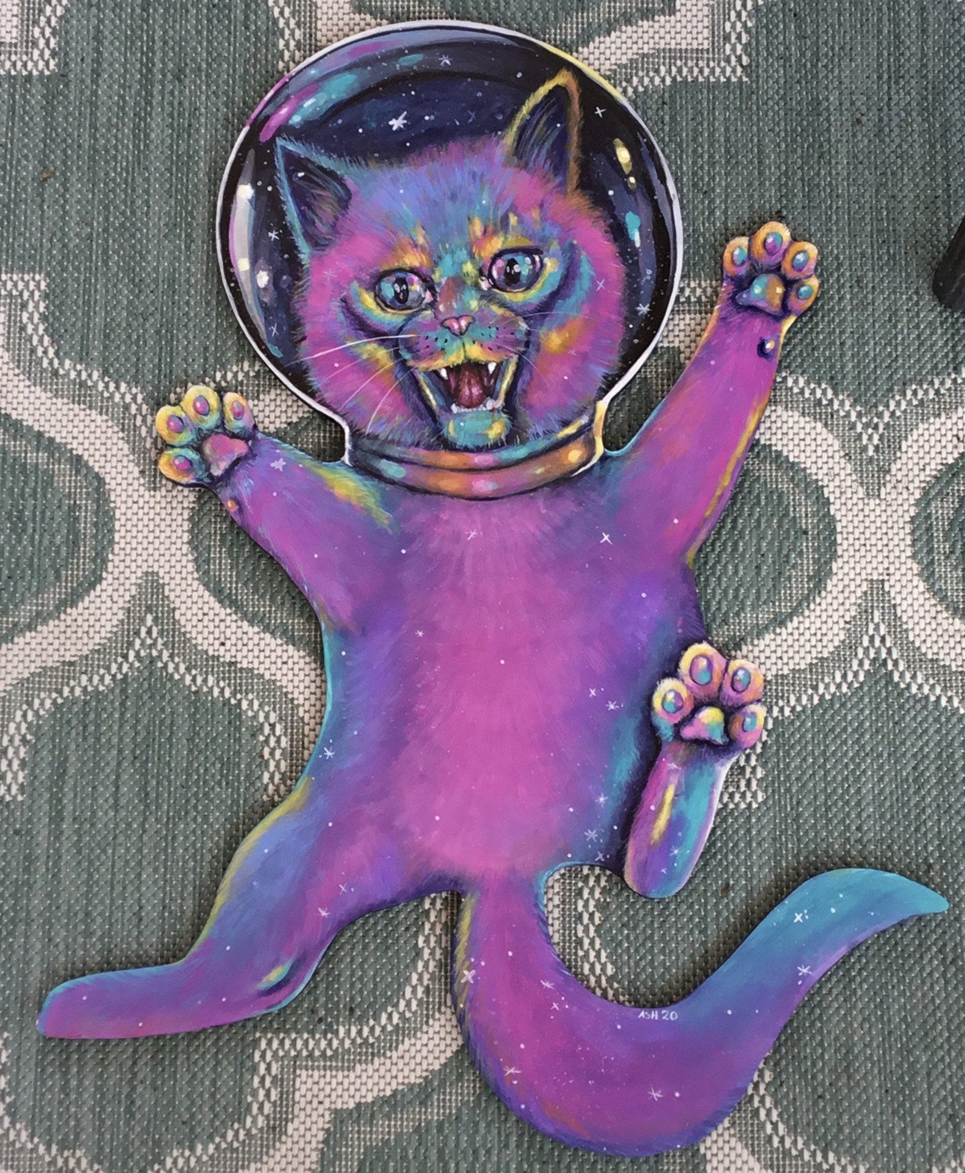 Space Cat Vivid Acrylic Original Ash Evans 