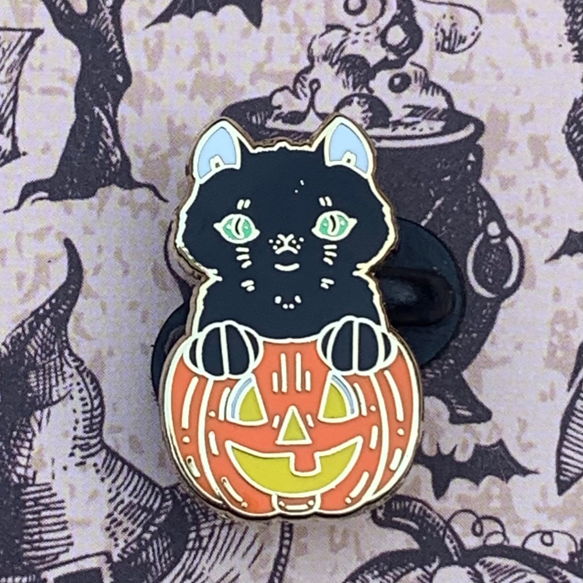 Spooky black cat glow enamel pin Pin Ash Evans 