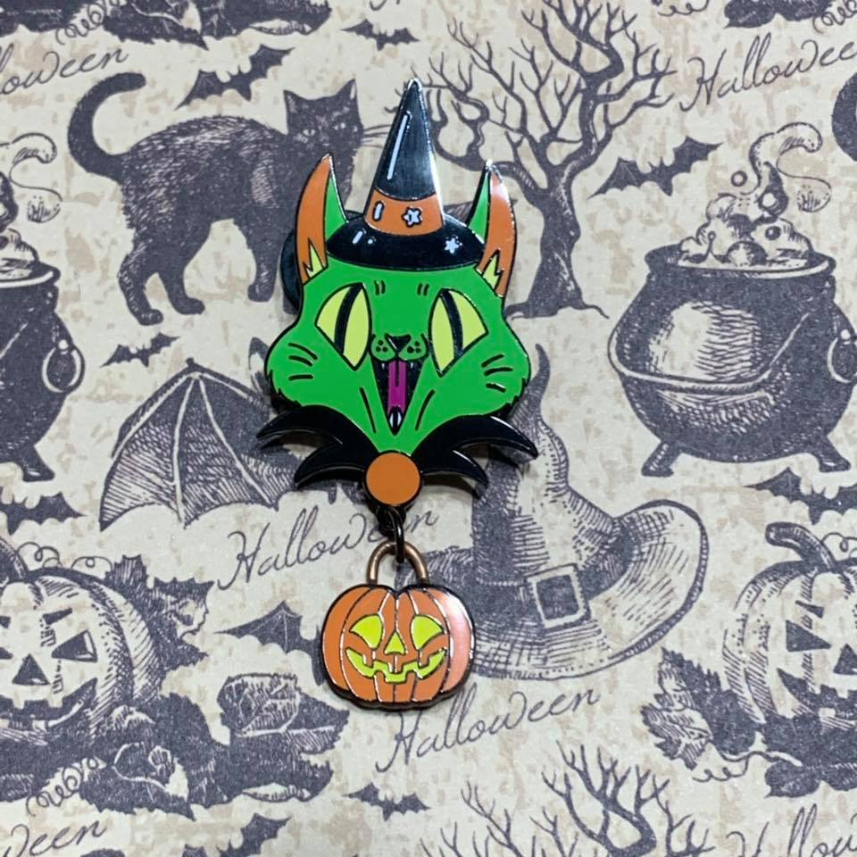 Witchy Kitty Halloween dangle pin Pin Ash Evans 