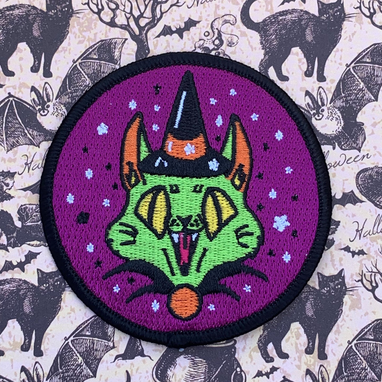 Witchy Kitty Halloween Iron on patch Ash Evans 